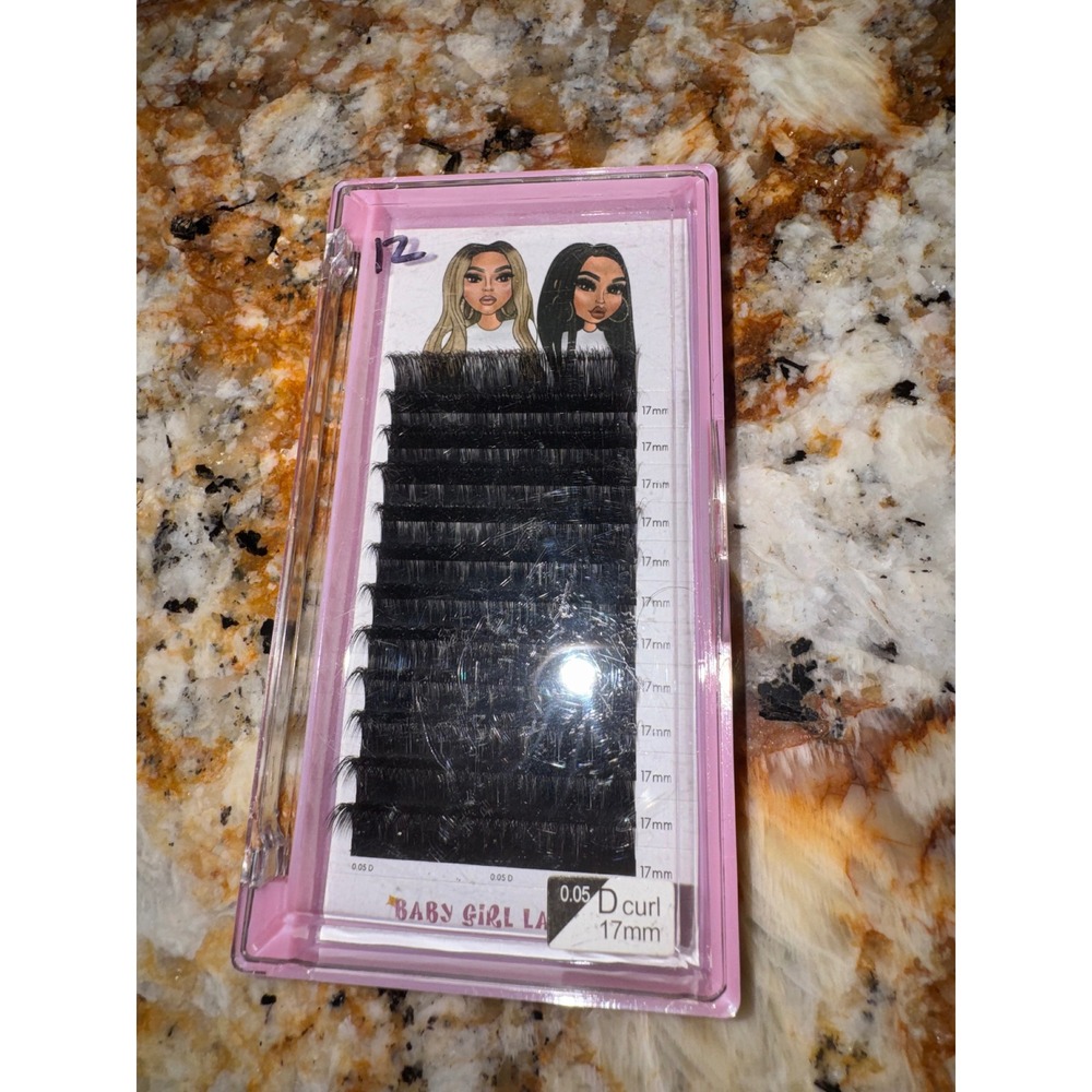 Baby Girl Lashez D Curl 17mm 0.05 Eyelash Extensions Volume Tray Black 12 Rows